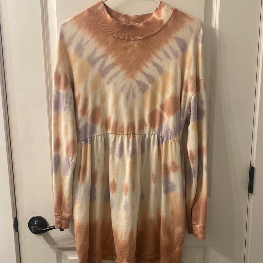 Wild Fable Multicolored Ruched Ruffled Midi Sweater Dress